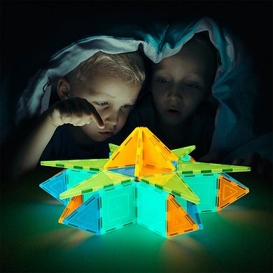 PicassoTiles 60 Piece Glowing STEM Toy Magnetic Tile, Building Block for Kid Age 3 & Up, PTG60-GID