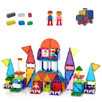 PicassoTiles 333 pc Magnetic Tiles and Brick Compatible, Building Block Set for Kids 3+