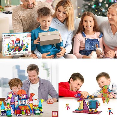 PicassoTiles 333 PC Magnetic Tiles and Brick Compatible, Building Block Set for Kids 3+