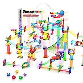 PicassoTiles 120 pc STEM Toy, Marble Run, Magnet Tile Building Blocks for Kids Age 3 & Up, PTG120