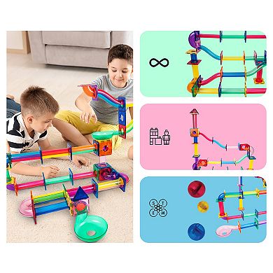 PicassoTiles 120 PC Marble Run Race Track Building Block & Magnetic Tiles, STEM Toy for Kids 3+