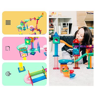 PicassoTiles 120 PC Marble Run Race Track Building Block & Magnetic Tiles, STEM Toy for Kids 3+