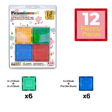 PicassoTiles 12 Pack Magnetic Tiles and Brick Compatible, Classic Brick for Kids 3+