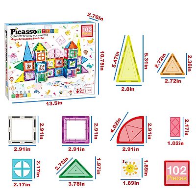 Picasso Tiles Magnetic Building Blocks authentic 102 PCs New In Box