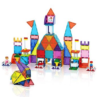 PicassoTiles 353 pc Magnetic Tiles and Brick Compatible, Building Block Set for Kids 3+