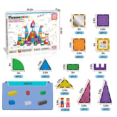 PicassoTiles 353 PC Magnetic Tiles and Brick Compatible, Building Block Set for Kids 3+