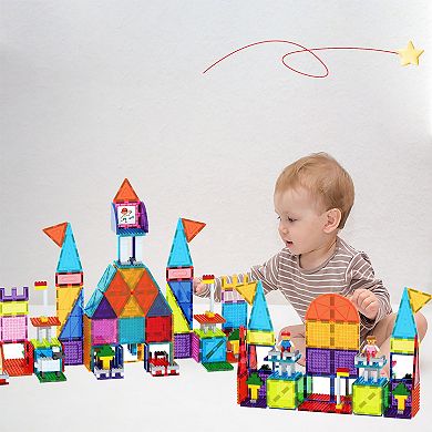 PicassoTiles 353 PC Magnetic Tiles and Brick Compatible, Building Block Set for Kids 3+