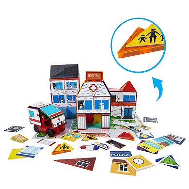 PicassoTiles 80 PC Magnetic Tiles, 3-in-1 Magnetic Building Blocks for Kids, Magnet for Kids 3+