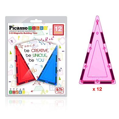 PicassoTiles 12 PC Magnetic Tiles, Magnetic Building Blocks for Kids, Magnet for Kids 3+