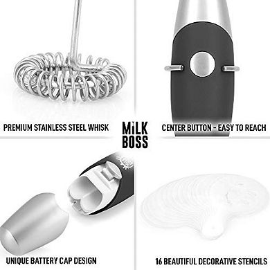 Zulay Kitchen Milk Frother With 16-Piece Stencils