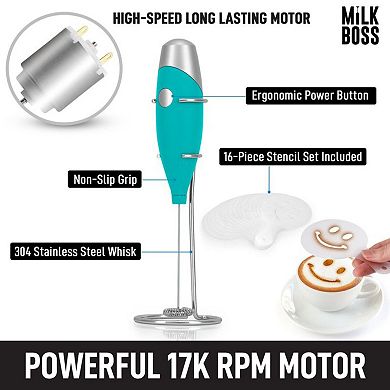 Zulay Kitchen Milk Frother With 16-Piece Stencils