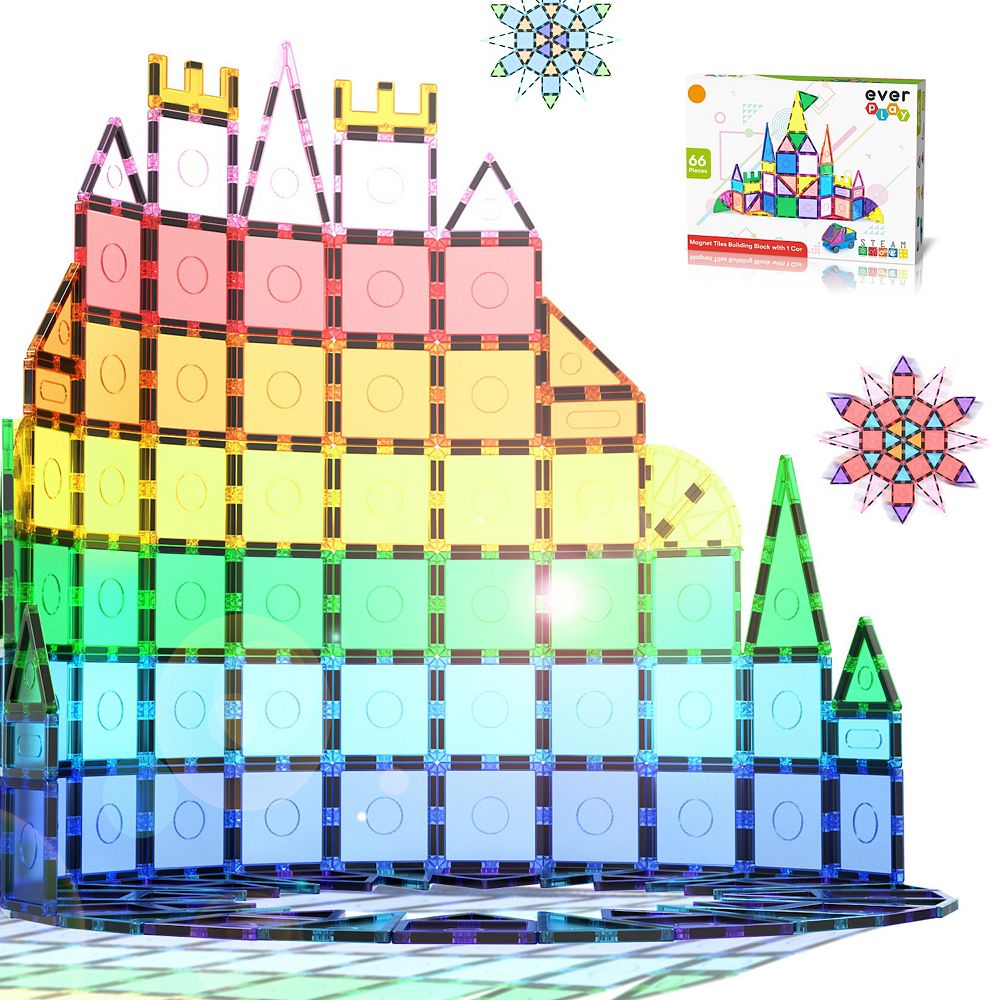 Everplay 66 Piece Play Set Magnetic Tile Set for Kids Ages 3+