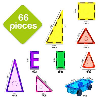 Everplay 66 Piece Play Set Magnetic Tile Set for Kids Ages 3+, Multicolor