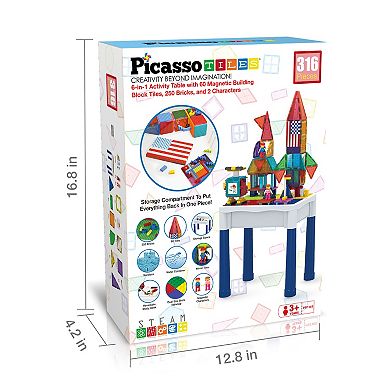 PicassoTiles 316 PC Magnetic Tiles, Building Brick Blocks, Activity Play Table Set Kids Ages 3+