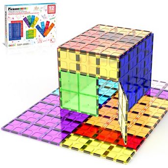 PicassoTiles 12 pc STEM Toy Magnetic Tiles, Building Blocks for Kids Age 3 & Up, PT12