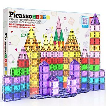 PicassoTiles 80 pc Travel Size Mini STEM Magnetic Tile, Building Block for Kid Age 3 & Up, PTM80