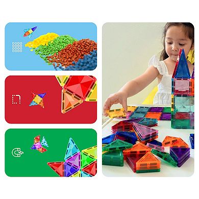 PicassoTiles 80 PC Travel Size Magnetic Tiles, Magnetic Building Blocks for Kids, Magnet for Kids 3+