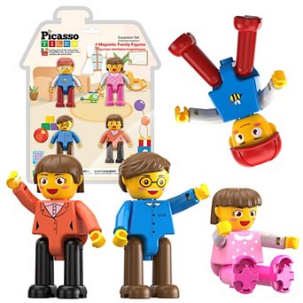 PicassoTiles 4 pc Family STEM Toy Magnetic Tile, Building Block for Kid Age 3 & Up, PTA01