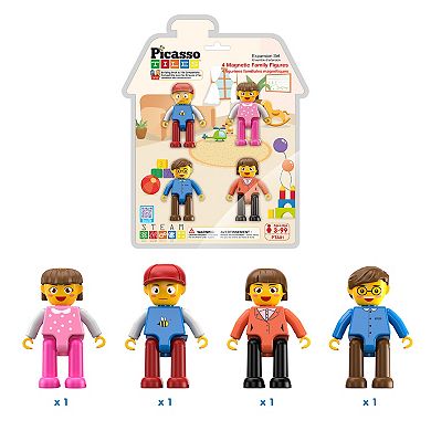 PicassoTiles 4 Piece Family STEM Toy Magnetic Tile, Building Block for Kid Age 3 & Up, PTA01