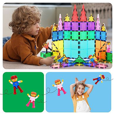 PicassoTiles 4 Piece Family STEM Toy Magnetic Tile, Building Block for Kid Age 3 & Up, PTA01
