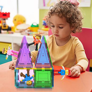 PicassoTiles 4 Piece Family STEM Toy Magnetic Tile, Building Block for Kid Age 3 & Up, PTA01