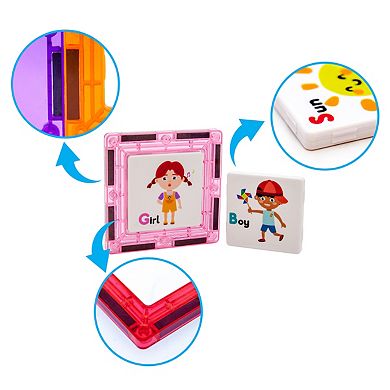 PicassoTiles 56 PC Learning, Educational, Magnetic Tiles Building Blocks for Kids 3+
