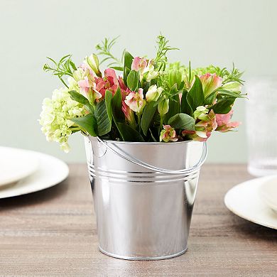 12 Pack Small Tin Pails with Handles, Galvanized Metal, 5 x 4.7 x 3.5 In