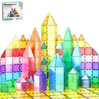 PicassoTiles 61 pc Magnetic Tiles, Magnetic Building Blocks for Kids, Magnet for Kids 3+