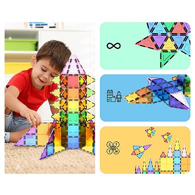 PicassoTiles 61 PC Magnetic Tiles, Magnetic Building Blocks for Kids, Magnet for Kids 3+