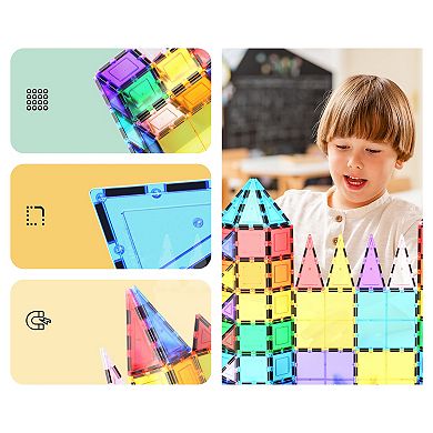 PicassoTiles 61 PC Magnetic Tiles, Magnetic Building Blocks for Kids, Magnet for Kids 3+