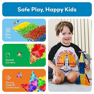 PicassoTiles 101 Piece Travel Size Mini Magnetic Tile, Building Block for Kid Age 3 & Up, PTM101