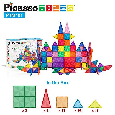PicassoTiles 101 Piece Travel Size Mini Magnetic Tile, Building Block for Kid Age 3 & Up, PTM101