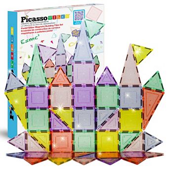 PicassoTiles 48 pc Pastel Themed, Magnetic Tiles, Magnetic Building Blocks Toys for Boys & Girls 3+