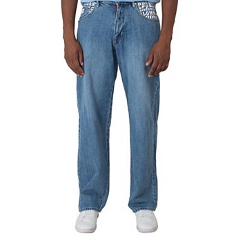 Blanco Label Men's Loose Fit Denim Jeans Washed Embroidery Pockets