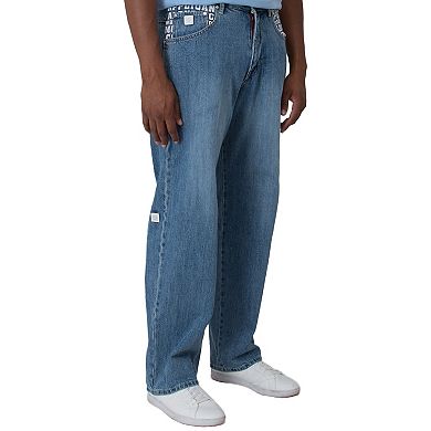 Blanco Label Men's Loose Fit Denim Jeans Washed Embroidery Pockets