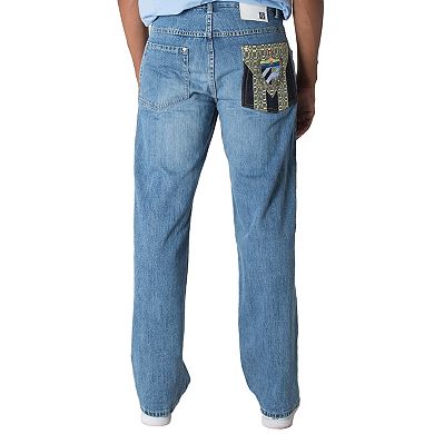 Blanco Label Men's Loose Fit Denim Jeans Washed Embroidery Pockets