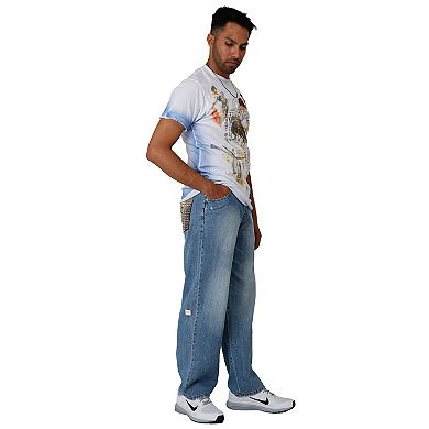 Blanco Label Men's Loose Fit 5 Pocket Jeans Washed Pocket Embroidery