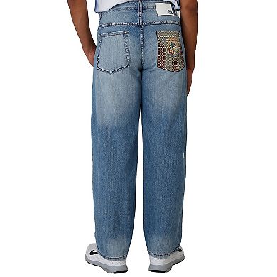 Blanco Label Men's Loose Fit 5 Pocket Jeans Washed Pocket Embroidery