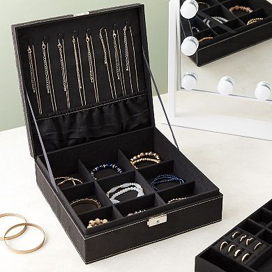 Velvet Jewelry Box Organizer with Lock - 2 Layer Travel Case, Jewelry Storage