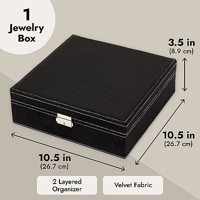 Velvet Jewelry Box Organizer with Lock - 2 Layer Travel Case, Jewelry Storage