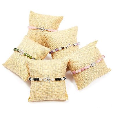12 Pack Linen Bracelet Cushion Pillows for Watches and Bangles, Jewelry Display for Selling, Beige (3 x 3 In)