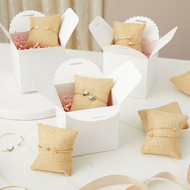 12 Pack Linen Bracelet Cushion Pillows for Watches and Bangles, Jewelry Display for Selling, Beige (3 x 3 In)