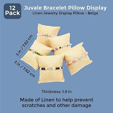 12 Pack Linen Bracelet Cushion Pillows for Watches and Bangles, Jewelry Display for Selling, Beige (3 x 3 In)