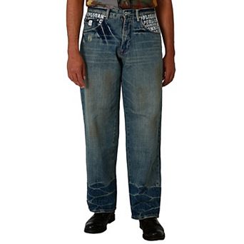 Blanco Label Men's Loose Fit Denim Jeans Vintage Washed & Embellished Pockets