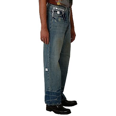 Blanco Label Men's Loose Fit Denim Jeans Vintage Washed & Embellished Pockets