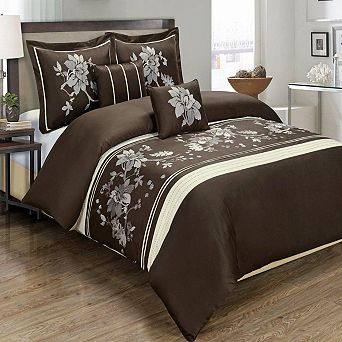 Myra 100% Cotton 5 pc Duvet Cover Set - Chocolate