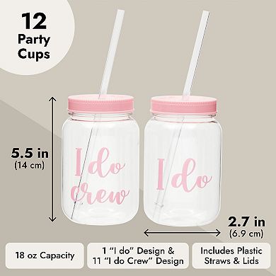 12 Pack "i Do Crew" Bachelorette Party Cups With Lids, Bridal Shower Mason Jars