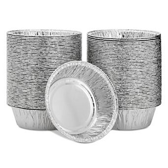 100 Pack Mini Individual Pot Pie Pans, Round Disposable Aluminum Tins for Small Business, Catering, Baking, and Cafes (5 In)
