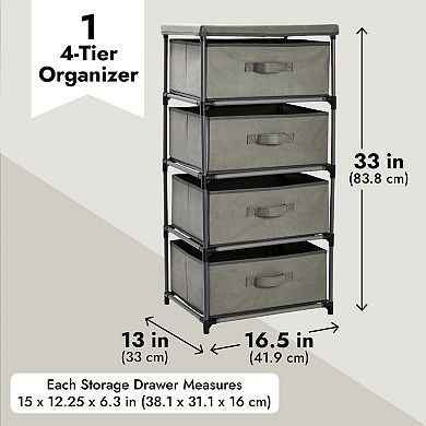 4-tier Tall Closet Dresser With Drawers - Clothes Organizer And Storage (gray)