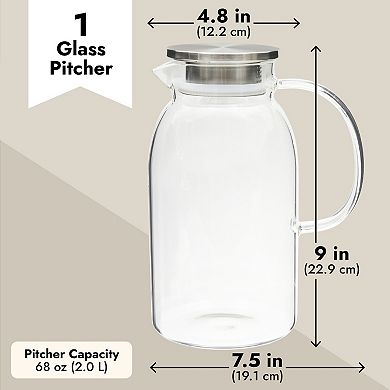 68 Oz / 2 Liter Glass Pitcher With Lid And Spout - Carafe For Water (clear)